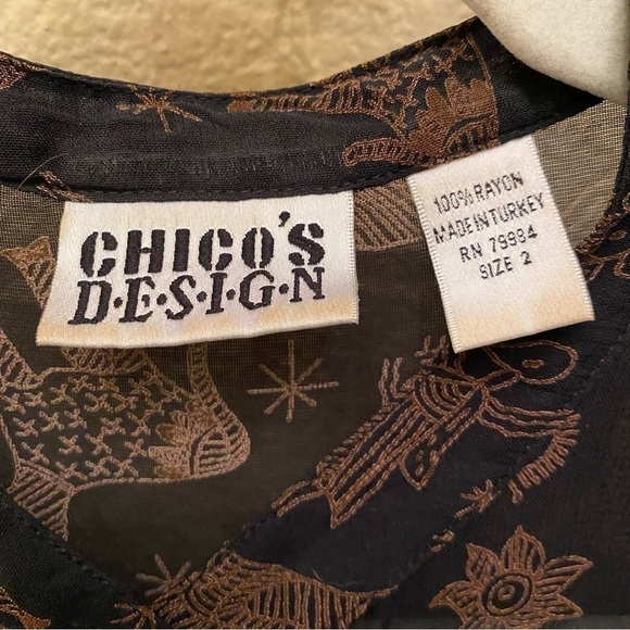 Vintage CHICO’S Women People Animal Print Tunic Sheer Button Shirt Size 2(12-L) - Picture 8 of 9